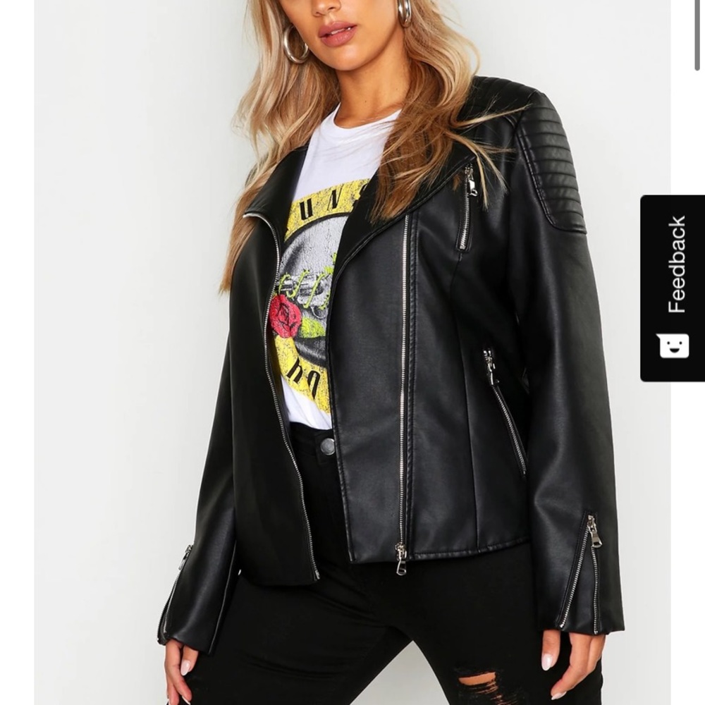 Boohoo collarless biker jacket